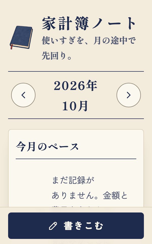 家計簿ノートの画面